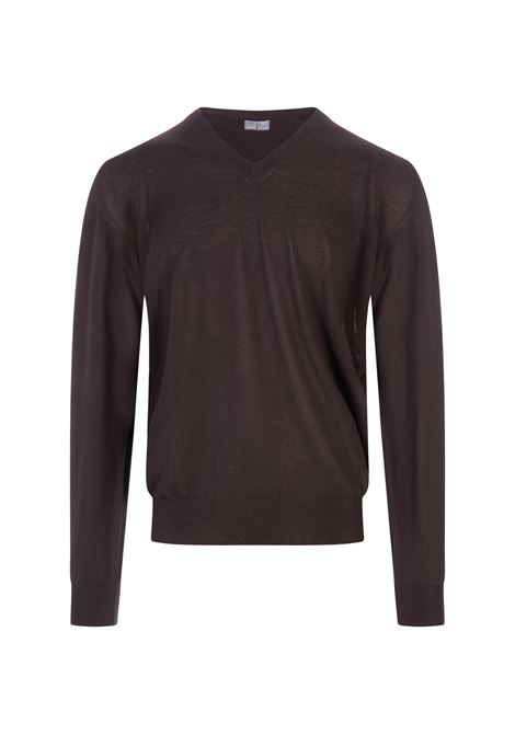 Man Brown Cashmere Pullover With V-Neck FEDELI | UI05707-CC31