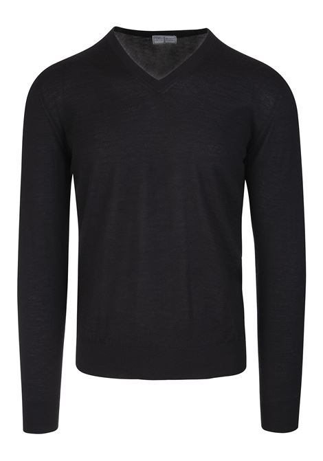 Man Black Cashmere Pullover With V-Neck FEDELI | UI05707-CC6