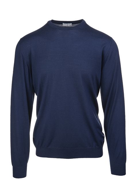 Round-Neck Pullover In Dark Blue Wool FEDELI | UI07012-CC49