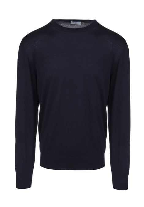 Round Neck Pullover In Navy Blue Wool FEDELI | UI07012-CC6