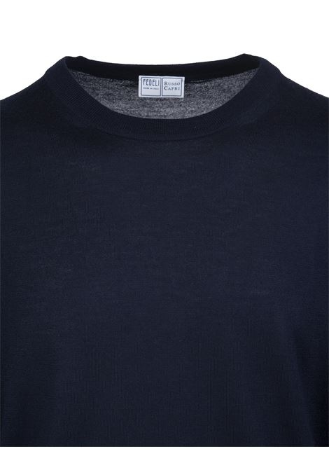Dark Blue Round Neck Pullover In Cashmere and Silk FEDELI | UI07119-CC13