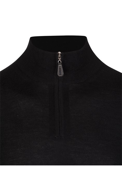 Black Half-Zip Favonio Pullover In Dark Grey Silk and Cashmere FEDELI | UI07122CE-CC9