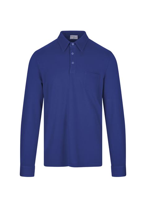 Royal Blue Cotton Pique Long Sleeve Polo Shirt FEDELI | UID0126CE-CC191
