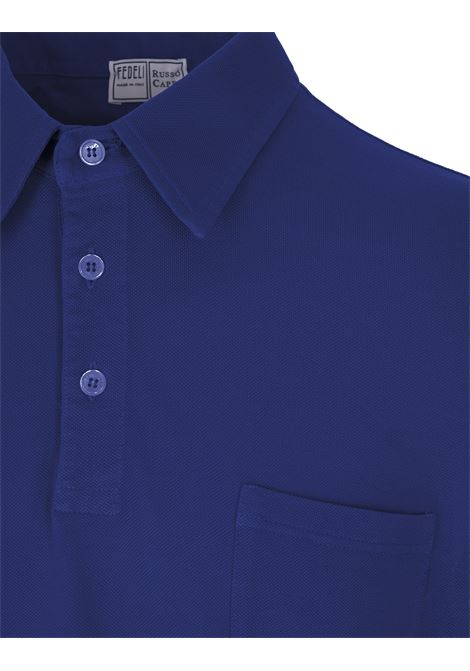 Royal Blue Cotton Pique Long Sleeve Polo Shirt FEDELI | UID0126CE-CC191