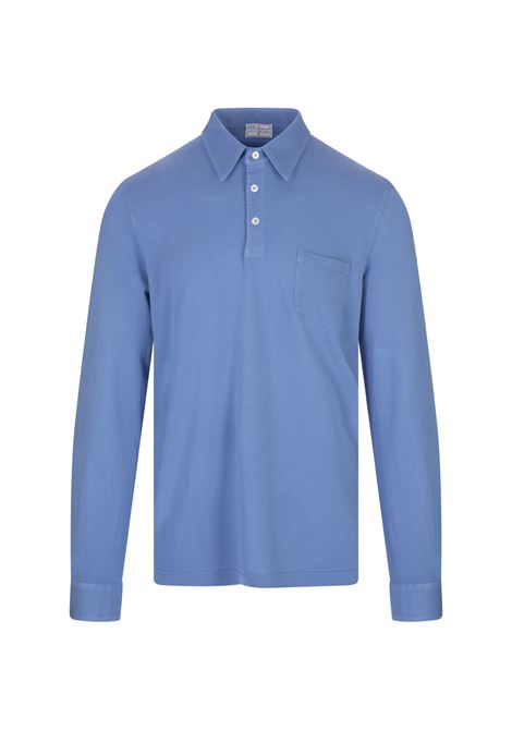Light Blue Cotton Pique Long Sleeve Polo Shirt FEDELI | UID0126CE-CC21