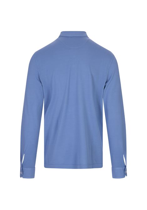Light Blue Cotton Pique Long Sleeve Polo Shirt FEDELI | UID0126CE-CC21
