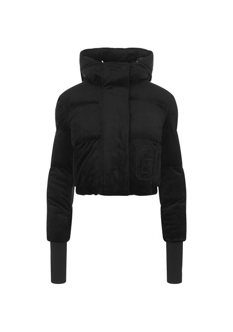 Black Velvet Bomber Jacket With Logo and Hood GCDS | FW23W19002302