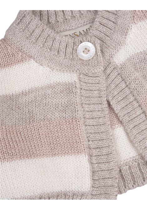 White/Grey/Pink Striped Short Cardigan GENSAMI | CS01-B-APEB.CO LATTE/GREIGE/ROSA CAMEO