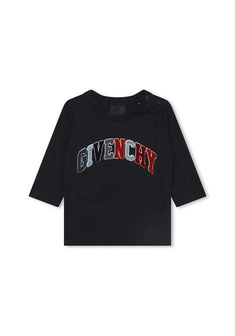 Black T-Shirt With Multicoloured Signature GIVENCHY KIDS | H0527009B