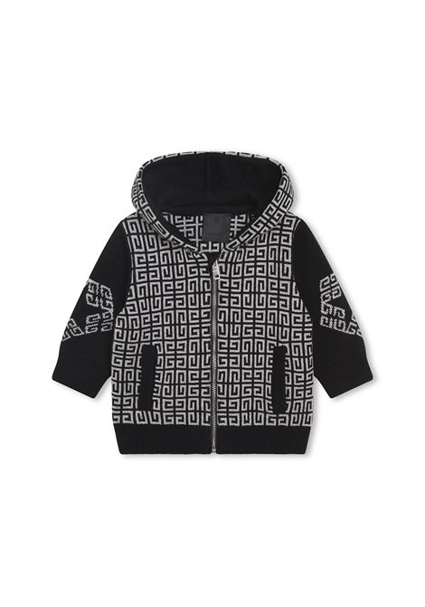 Black and Grey Monogram Hoodie With Zip GIVENCHY KIDS | H05275M60