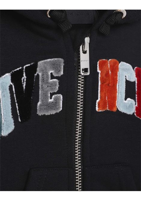 Black Zip-Up Hoodie With Multicoloured Signature GIVENCHY KIDS | H0528009B