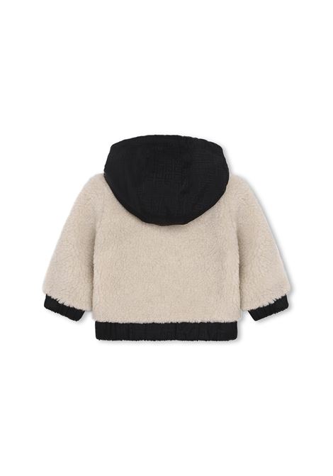 Beige and Black Faux Shearling Hoodie With Logo GIVENCHY KIDS | H05281Z40