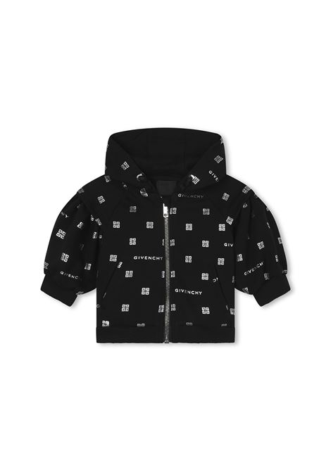 Black Zip-Up Hoodie with All-Over GIVENCHY 4G Print GIVENCHY KIDS | H0528909B