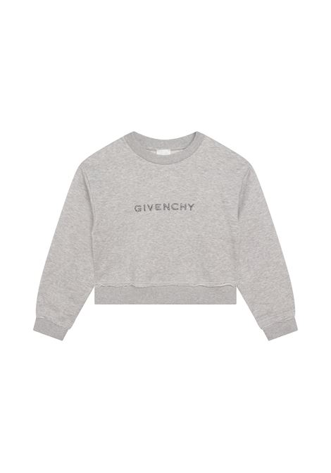 Grey Crop Sweatshirt With Glitter Logo GIVENCHY KIDS | H15346A01