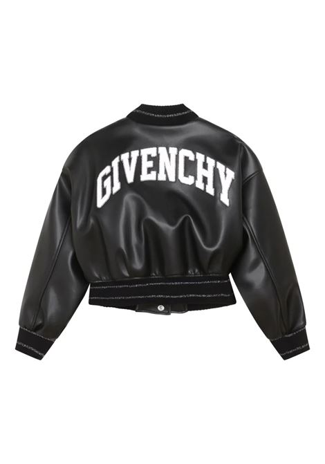 Black Bomber Jacket With Logo and Lurex Stripes GIVENCHY KIDS | H1611809B