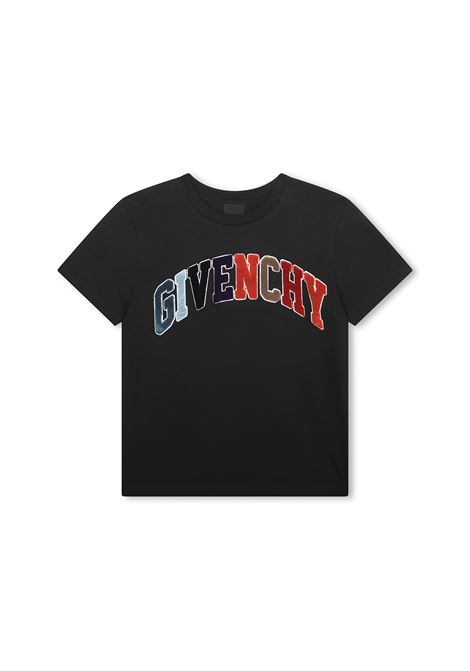 Black T-Shirt With Multicoloured Signature GIVENCHY KIDS | H2545509B
