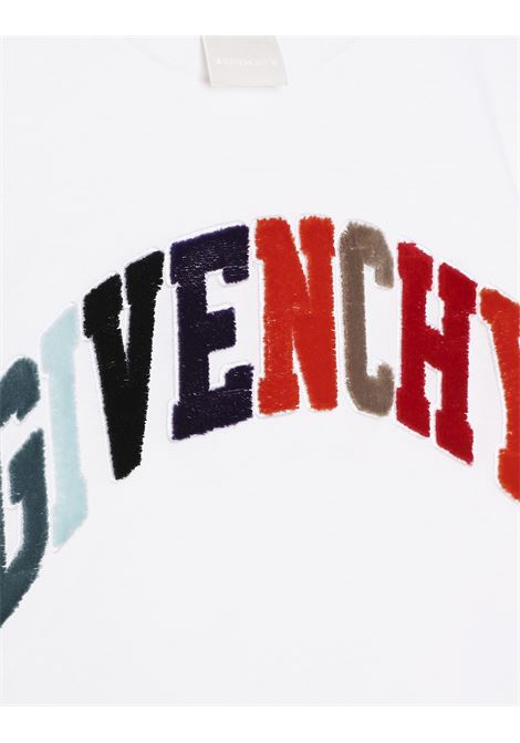 White T-Shirt With Multicoloured Signature GIVENCHY KIDS | H2545510P