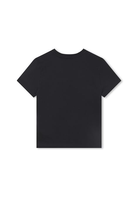 T-Shirt Nera Con Logo Ad Arco Applicato GIVENCHY KIDS | H2546009B