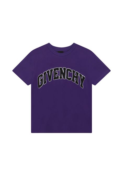 Purple T-Shirt With Applied Arch Logo GIVENCHY KIDS | H2546091C