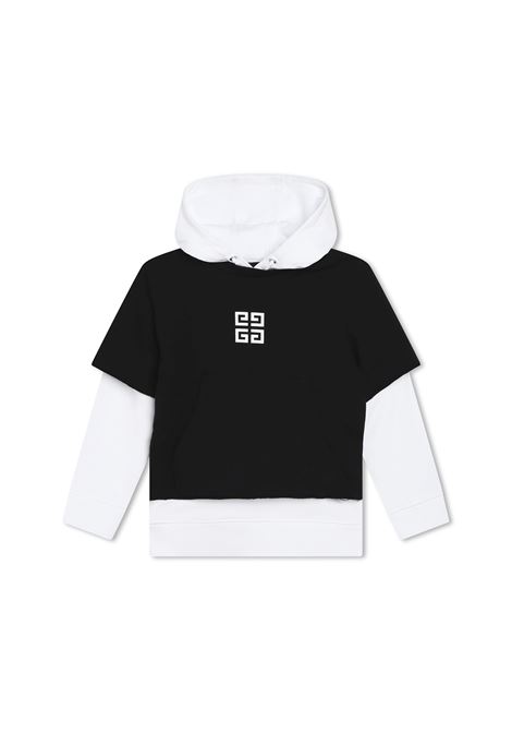 Black and White Double Layer Hoodie with Logo GIVENCHY KIDS | H25480M41