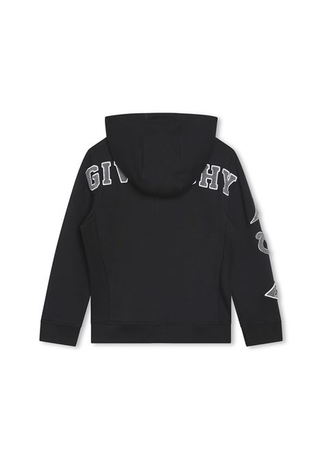 Black Zip-Up Hoodie with Logo and Patches GIVENCHY KIDS | H2548709B