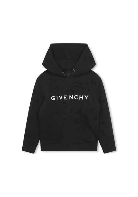Black Hoodie with Logo and Distressed Effect GIVENCHY KIDS | H2548809B