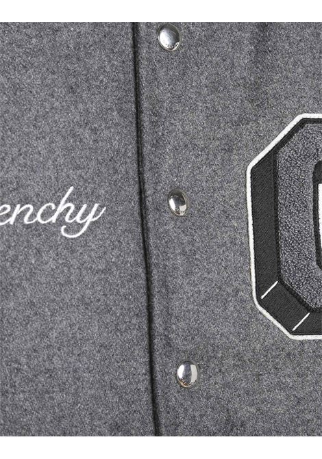 Gray and Black Bomber Jacket With Embroidered Patches GIVENCHY KIDS | H26137M10
