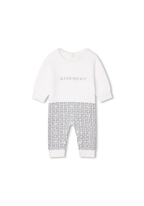 White and Grey Playsuit With Logo and 4G Motif GIVENCHY KIDS | H9408110P