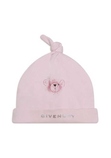 Playsuit, Beanie and Bib Set In Pink With Print GIVENCHY KIDS | H9818244Z