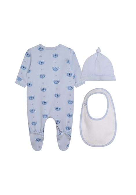 Playsuit, Beanie and Bib Set In Light Blue With Print GIVENCHY KIDS | H98182771