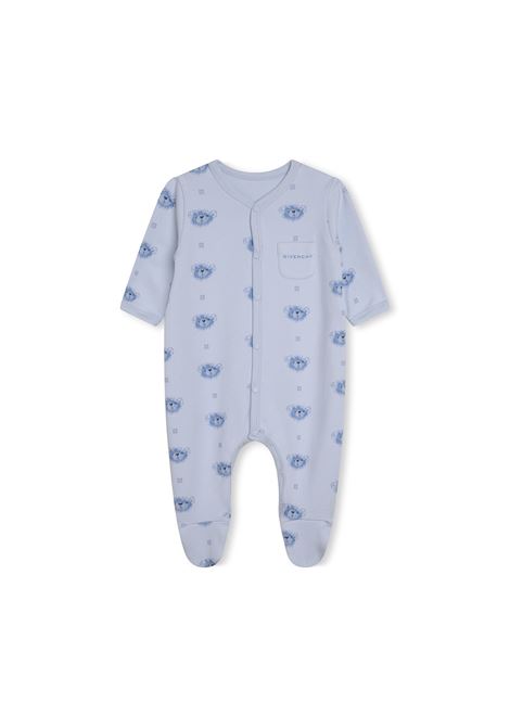 Playsuit, Beanie and Bib Set In Light Blue With Print GIVENCHY KIDS | H98182771
