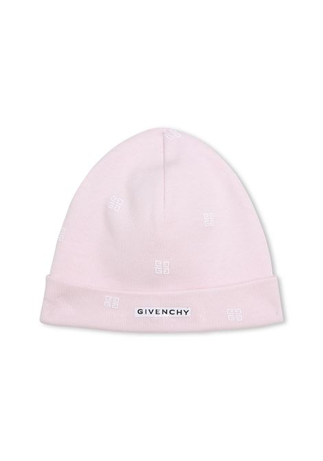 Set of 2 Beanies In White And Pink Printed Cotton GIVENCHY KIDS | H9818544Z