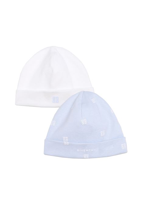 Set of 2 Beanies In White And Light Blue Printed Cotton GIVENCHY KIDS | H98185771