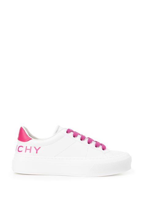 GIVENCHY City Sport Sneakers In White/Neon Pink Leather GIVENCHY | BE003GE1TQ149