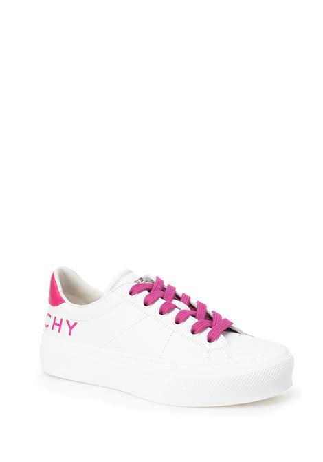 GIVENCHY City Sport Sneakers In White/Neon Pink Leather GIVENCHY | BE003GE1TQ149