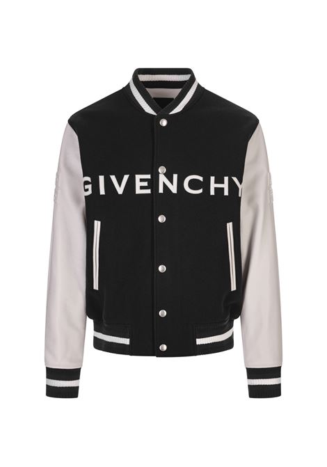 Black and White GIVENCHY Bomber Jacket In Wool and Leather GIVENCHY | BM011S6Y16004