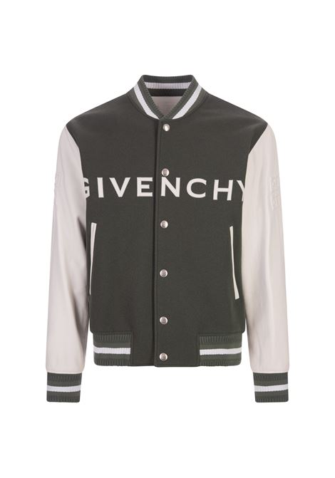 Grey Green and White GIVENCHY Bomber Jacket In Wool and Leather GIVENCHY | BM011S6Y16325