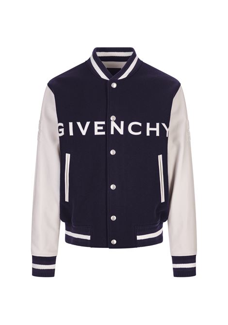 Navy Blue and White GIVENCHY Bomber Jacket In Wool and Leather GIVENCHY | BM011S6Y16411