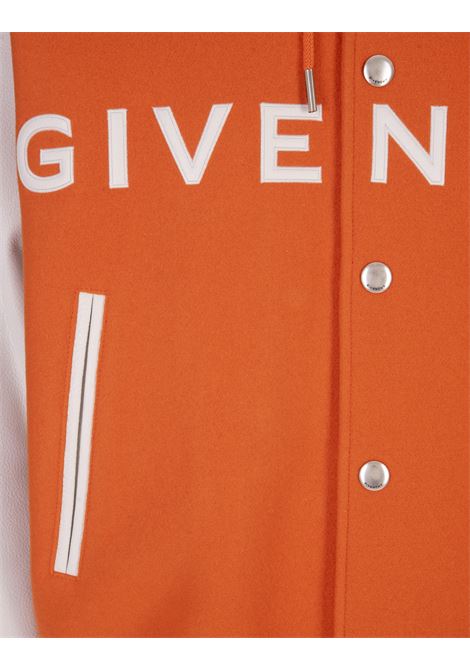 Orange Hooded Varsity Jacket In Wool And Leather GIVENCHY | BM011T6Y16800