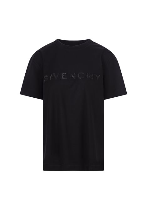 T-Shirt Nera Con Logo Di Strass GIVENCHY | BW707Z3YGQ001