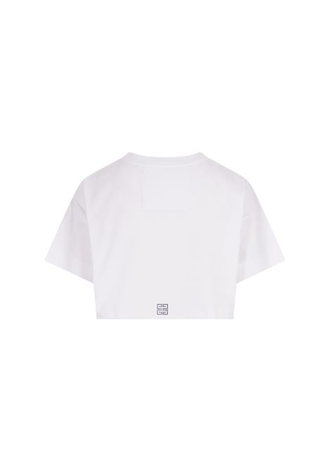 Stone Grey Crop T-Shirt With Rhinestone Logo GIVENCHY | BW70C53YGQ100