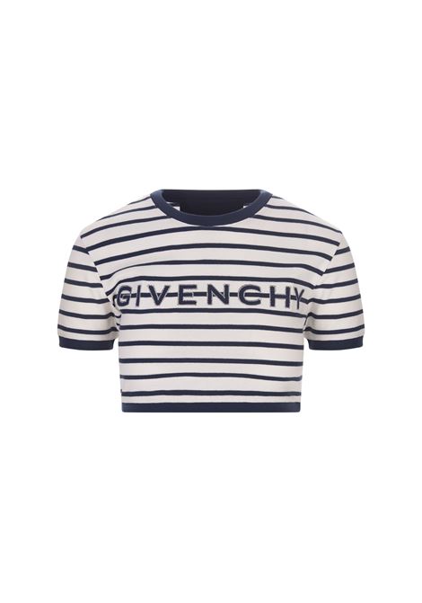 GIVENCHY Slim T-Shirt in White and Navy Blue Striped Cotton GIVENCHY | BW70C63YF9411