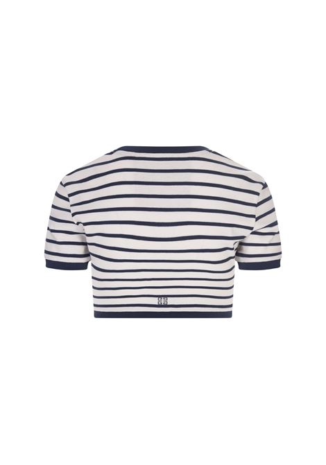 T-Shirt Slim GIVENCHY In Cotone a Righe Bianche e Blu Navy GIVENCHY | BW70C63YF9411