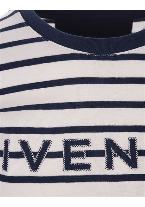 GIVENCHY Slim T-Shirt in White and Navy Blue Striped Cotton GIVENCHY | BW70C63YF9411