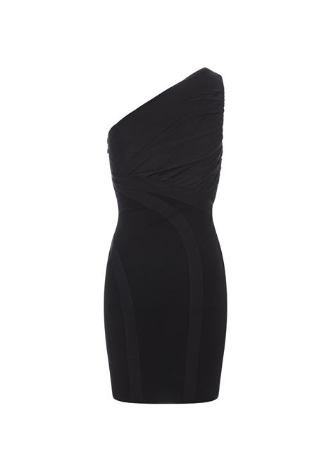 Black Fabric Mix One-Shoulder Mini Dress With Ruffles HERVE LEGER | 46RWM8439551001