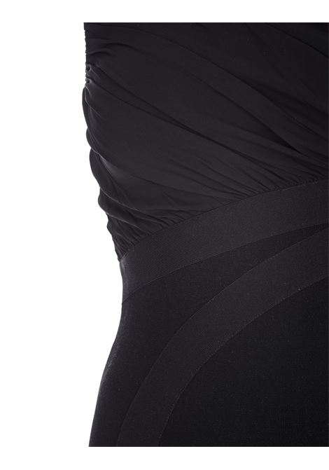 Black Fabric Mix One-Shoulder Mini Dress With Ruffles HERVE LEGER | 46RWM8439551001