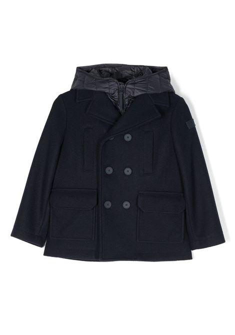 Navy Blue Double Breasted Coat With Padded Hood IL GUFO | A23GP311M0138497