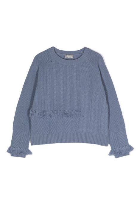 Blueberry Braided and Fringed Crew Neck Sweater IL GUFO | A23MA433EM220453