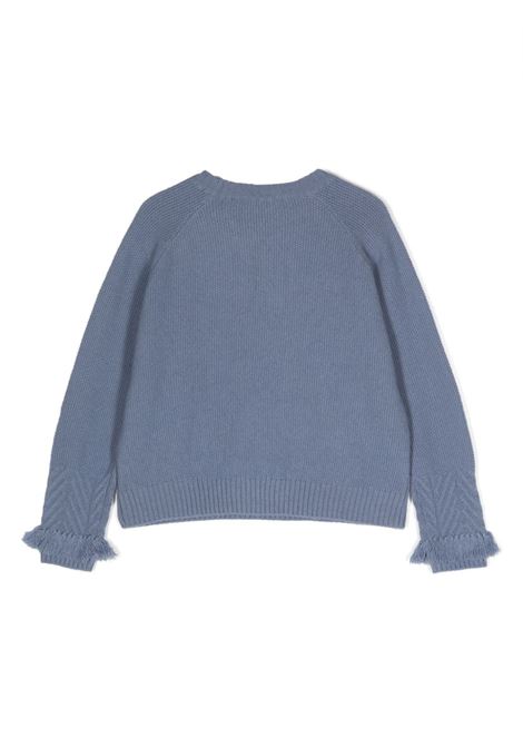 Blueberry Braided and Fringed Crew Neck Sweater IL GUFO | A23MA433EM220453