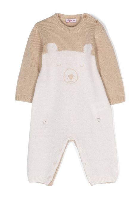 Tricot Babysuit With Teddy Bear Motif In Milk/Betle IL GUFO | A23TL124EM2201012
